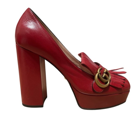 Gucci Marmont Fridge Red Platform High Heels Loafers - Picture 6 of 12